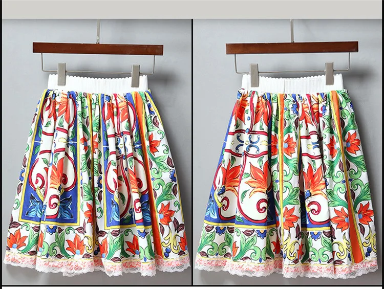 2018 spring summer vintage retro print lace mini casual runways Skirt (A019) Skirts