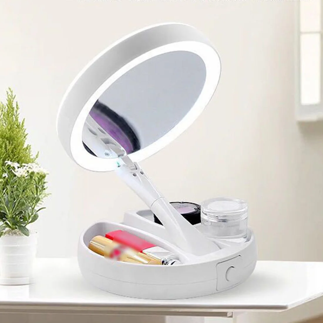 

16LED Portable LED Lighted Makeup Mirror Vanity Compact with Light -touch Screen Makeup Mirror White 10X Magnifying