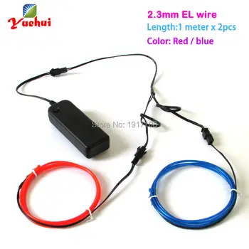 

2pcs M With 3V battery inverter 2.3mm Flexible Electroluminescent Wire EL wire neon light Rope tube for toys/craft party decor