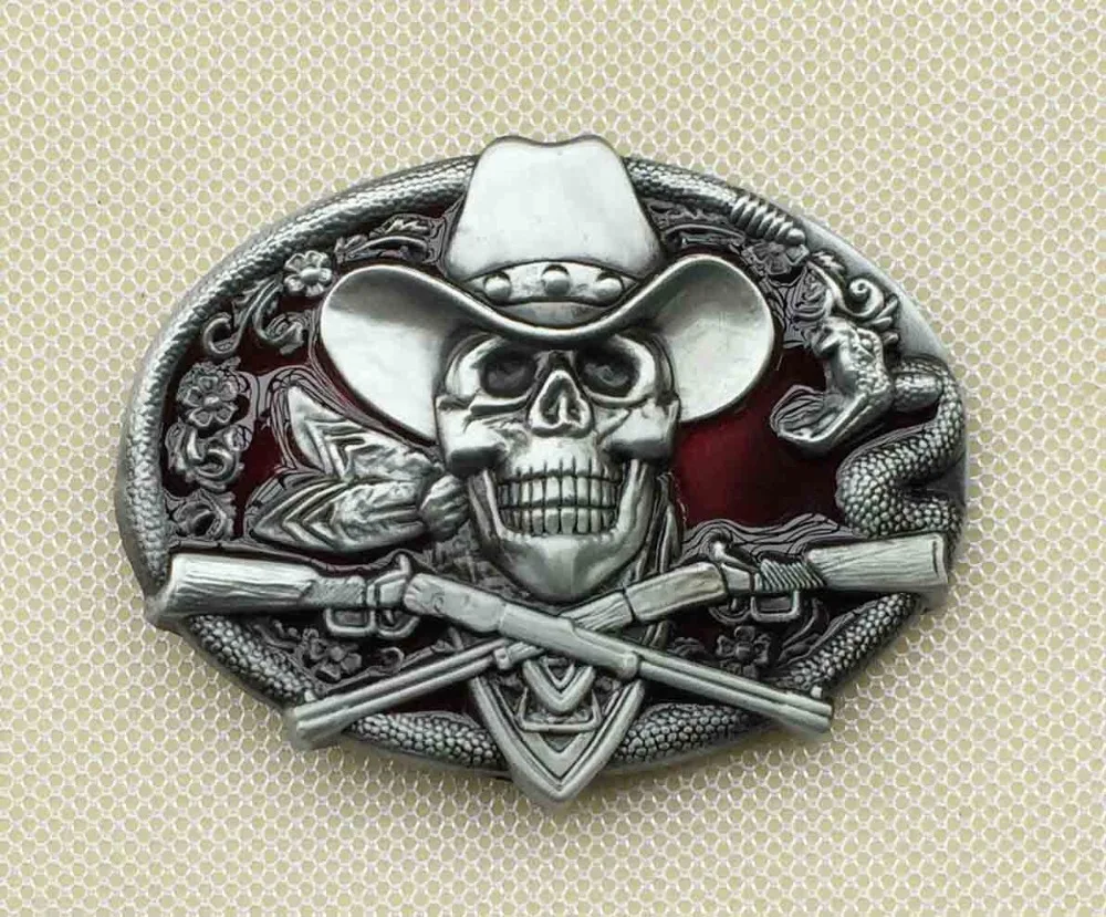 Men's Punk Skull Belt Buckle, Antique Silver 3D Skull Head