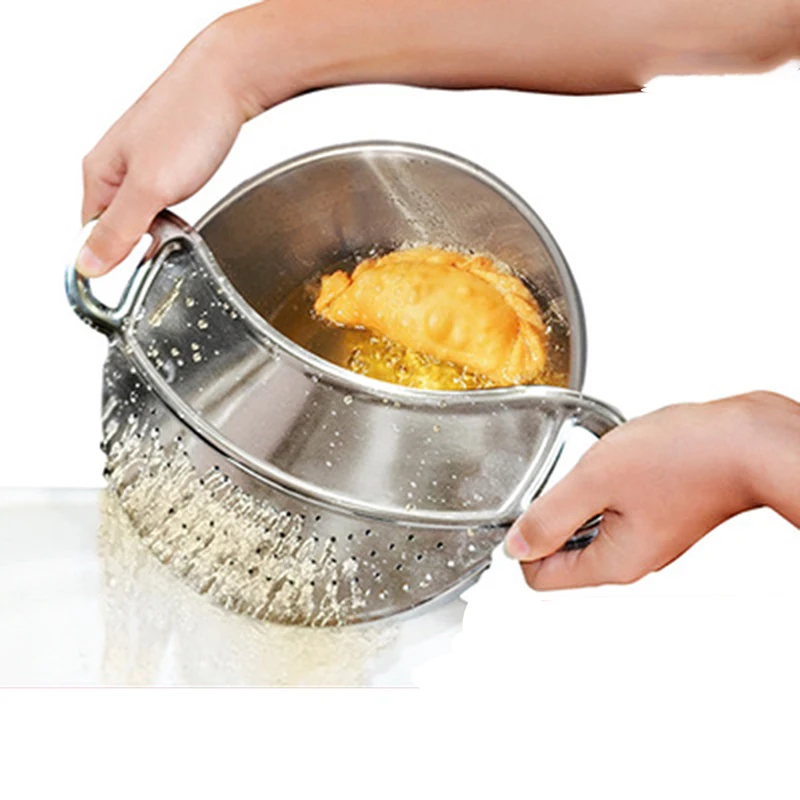 Stainless Steel Pan Pot Drainer Strainer Colander With Handle For