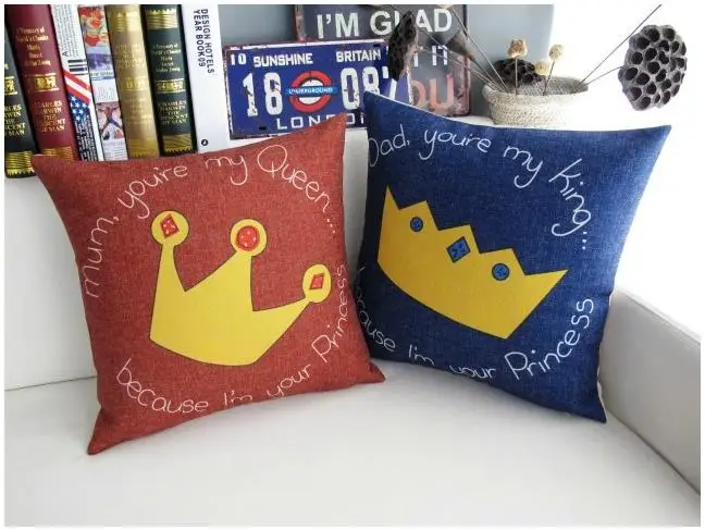Пара Корона красный и синий толстый хлопок подушка Лен cushionss домашнего декора диванные подушки 2 шт./лот