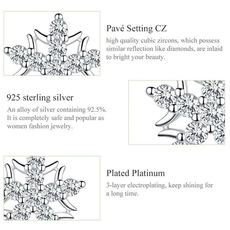 WOSTU, Настоящее серебро, 925 пробы, снежинка, серьги-гвоздики, сверкающий циркон, свадебные серьги для женщин, модное ювелирное изделие CTE228