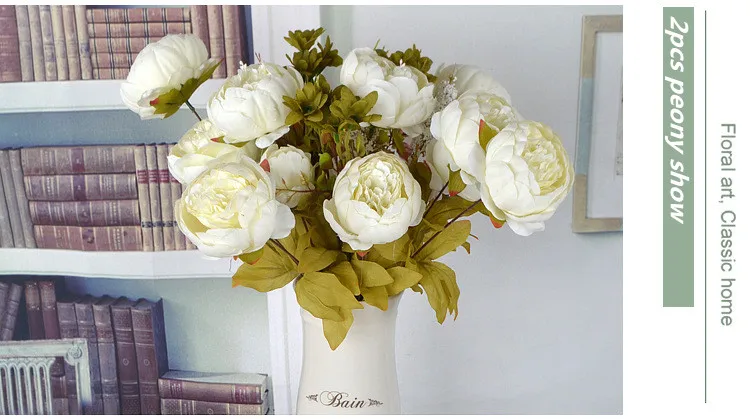 Flone European Artificial Peony Flower Bouquet Simulation Silk Flower Fake Peony Wedding Home Party Decor Arrangement Floral (20)