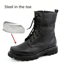 

Plus Size Men Military Boots Solid Lace Up Tactical Boots Leather High Top Men Boots
