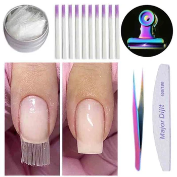 

High Quality Fiberglass Nails Extension Kit with Tweezers Clip File Nail Building Manicure Tool
