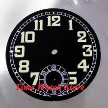 Parnis 35 мм Черный стериальный циферблат подходит 6498 циферблат часов светящиеся зеленые знаки D04A