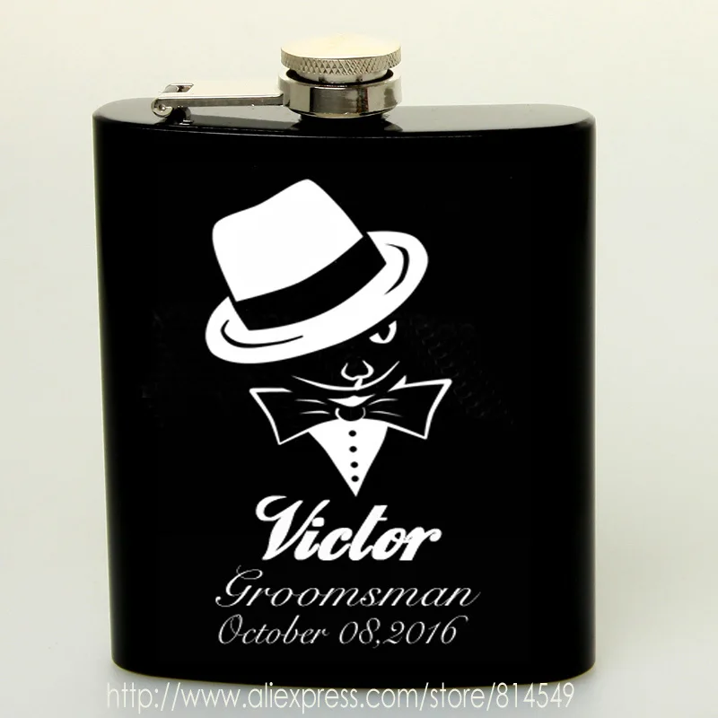 Free   Personalized Engraved 6 oz Stainless Steel Black Hip Flask ,Groomsman or Best man gift , Birthday gift ,PASSED FDA TEST 