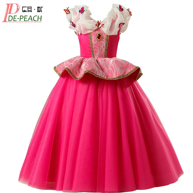 Де Персик Хэллоуин девочек принцесса платье Розовая бабочка тюль кружева Дети платье партии Дети Рождественские костюмы косплей Vestidos