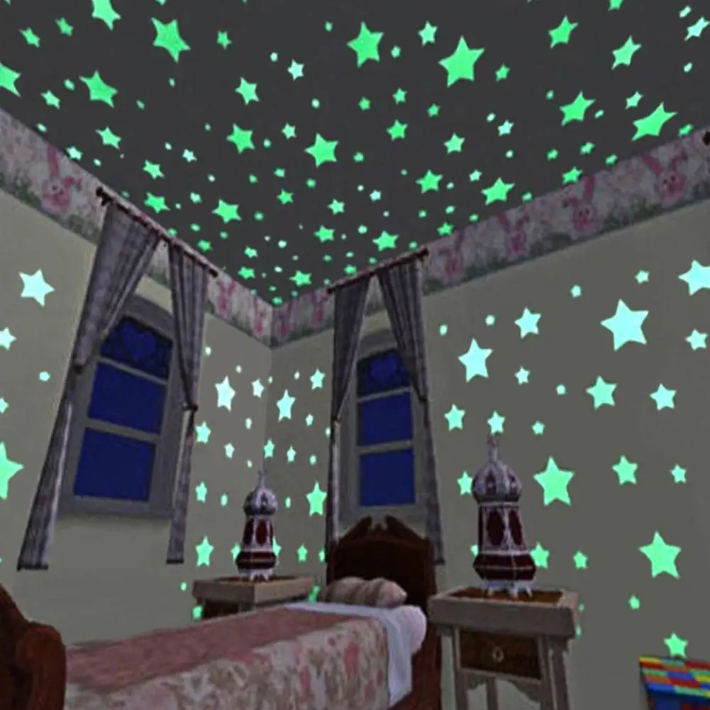 

Hot Sale 100 Pcs Star Moon Fluorescent Glow Wall Stickers Baby Rooms Home Decoration Wall Stickers