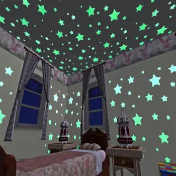 

Hot Sale 100 Pcs Star Moon Fluorescent Glow Wall Stickers Baby Rooms Home Decoration Wall Stickers