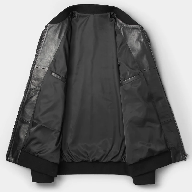 Модная кожаная куртка-бомбер для мужчин, приталенная, натуральная овчина, кожаная куртка, мотоциклетная мужская кожаная куртка, черная M-4XL
