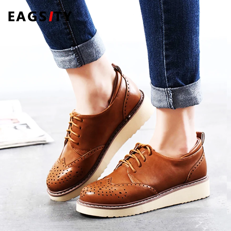 

EAGSITY Oxford shoes for women Lace Up Round Toe Casual Sneaker Leisure Walking Outdoor Shoes