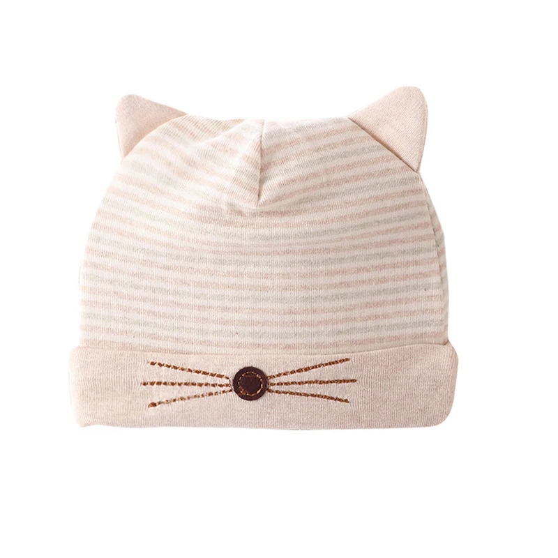 

Cat Baby Hat Cute Newborn Tire Hat With Ears Color Cotton Striped Baby Beanie Autumn Baby Hat For Boy Girl Baby Girls Clothing