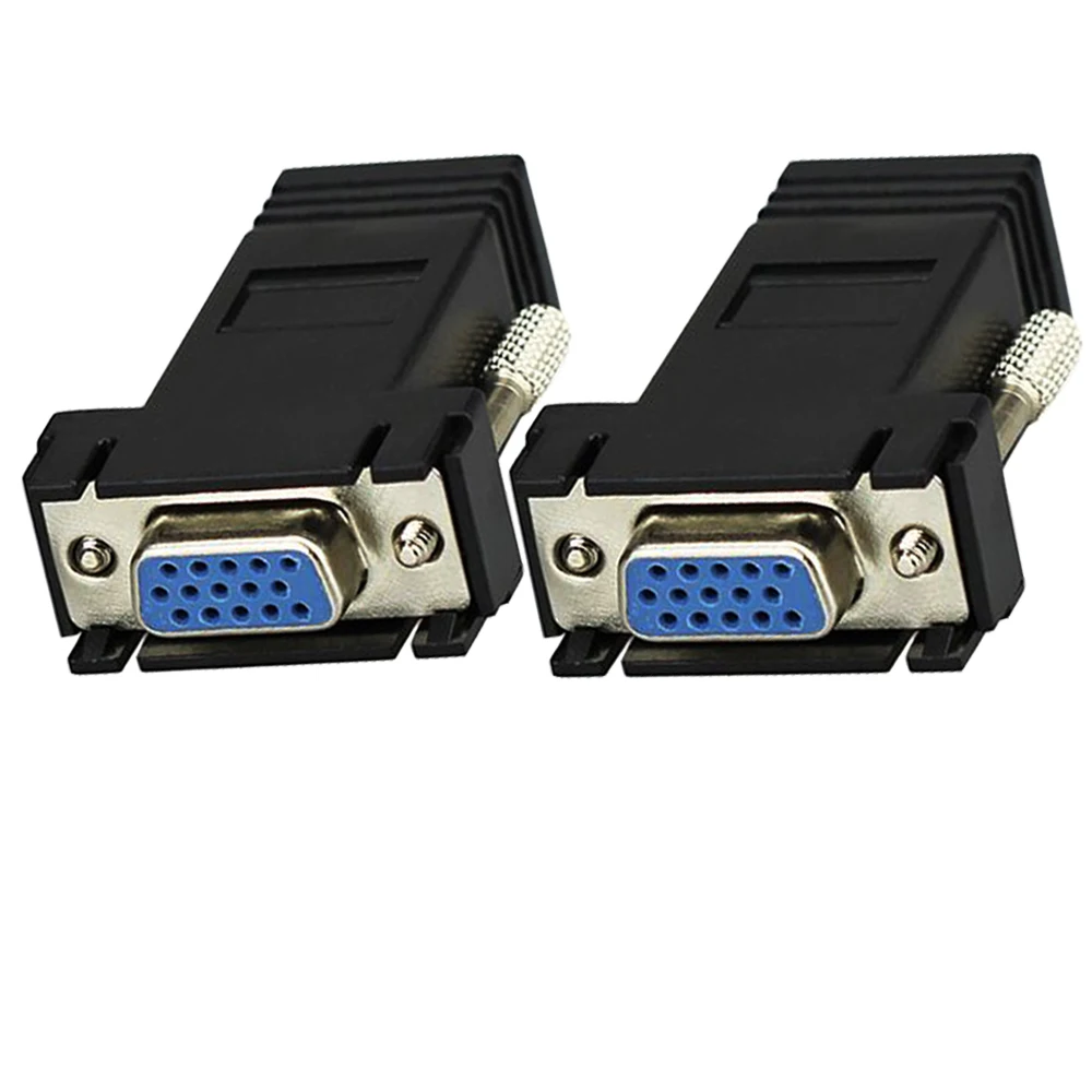 2 шт. VGA удлинитель адаптер 15 контактный разъем для LAN CAT5 CAT6 RJ45 сетевой Ethernet кабель