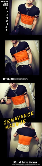 2019 Summer Fashion Mens T Shirt Casual Patchwork Short Sleeve Men T-Shirt Mens Clothing Casual Slim Fit Hip-Hop Top Tees 5XL -