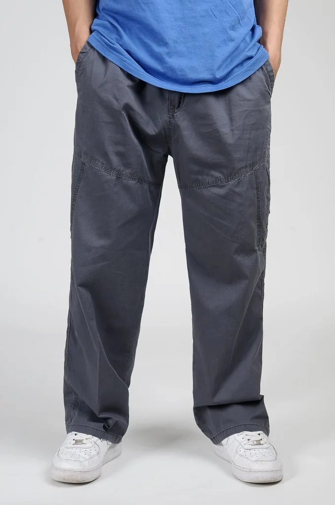Большие размеры, XL-6XL(130 см талия), весна, лето, тонкие, большие размеры, хлопковые свободные мужские брюки для отдыха, брюки в стиле хип-хоп - Цвет: Серый