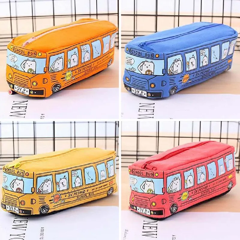 Creative Student Stationery Small Animal Bus Pencil Bag Bus Pencil Box Male And Female Canvas Large Capacity Pencil Case