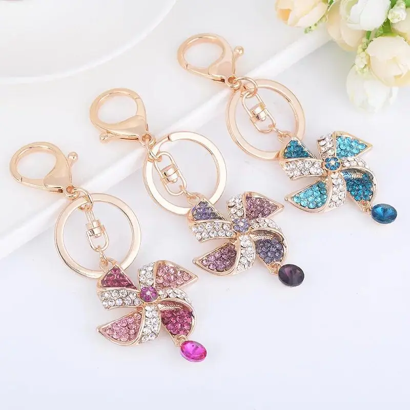 

New Creative Crystal Windmill Keychain Car Key Chains Female Bags Pendant Accessories Exquisite Gifts Charm Jewelry Keyring