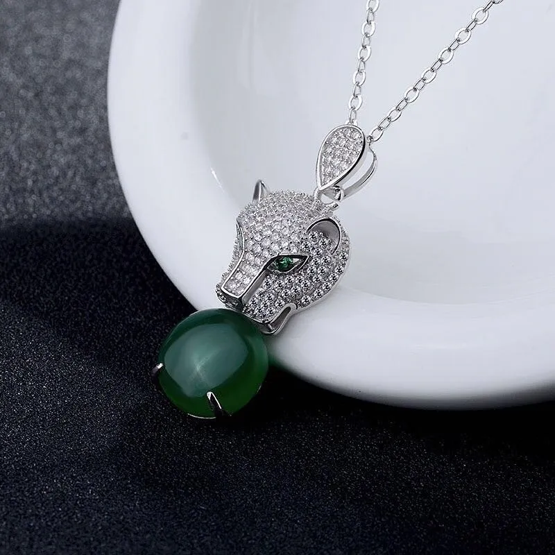 

Luxury Leopard Head Shape Pendant Necklace For Women Men Trendy Green Stone Cubic Zircone Leopard Design Wedding Party Jewelry