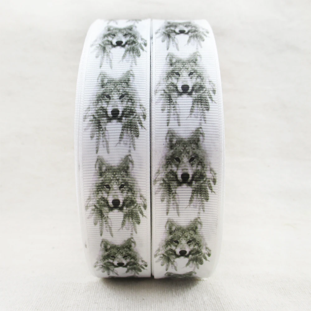

(5yds per roll) 1"(25MM) WOLF high quality printed polyester ribbon 5 yards,DIY handmade materials,wedding gift wrap,5Y50177
