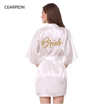 

CEARPION Bride Robe Satin Sexy V-Neck Bride Spa Kimono Bathrobe Gown Bridal Party Gifts Faux Silk Sleepwear Dressing Gown