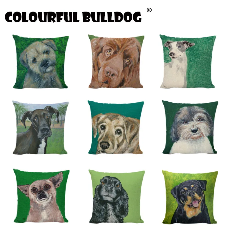 buy Retro Pope Pet Dogs Cushion Covers Vintage Painting Golden Hair Schnauzer Blood Hound Linen Cotton Home Sofa Decor Pillow Cases
