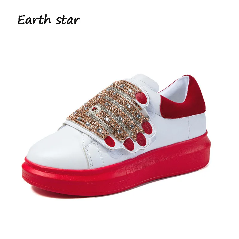 Обувь на платформе с изображением звезды земли; женские модные брендовые кроссовки; стразы; chaussure; дышащие осенние женские повседневные туфли с кристаллами - Цвет: Красный