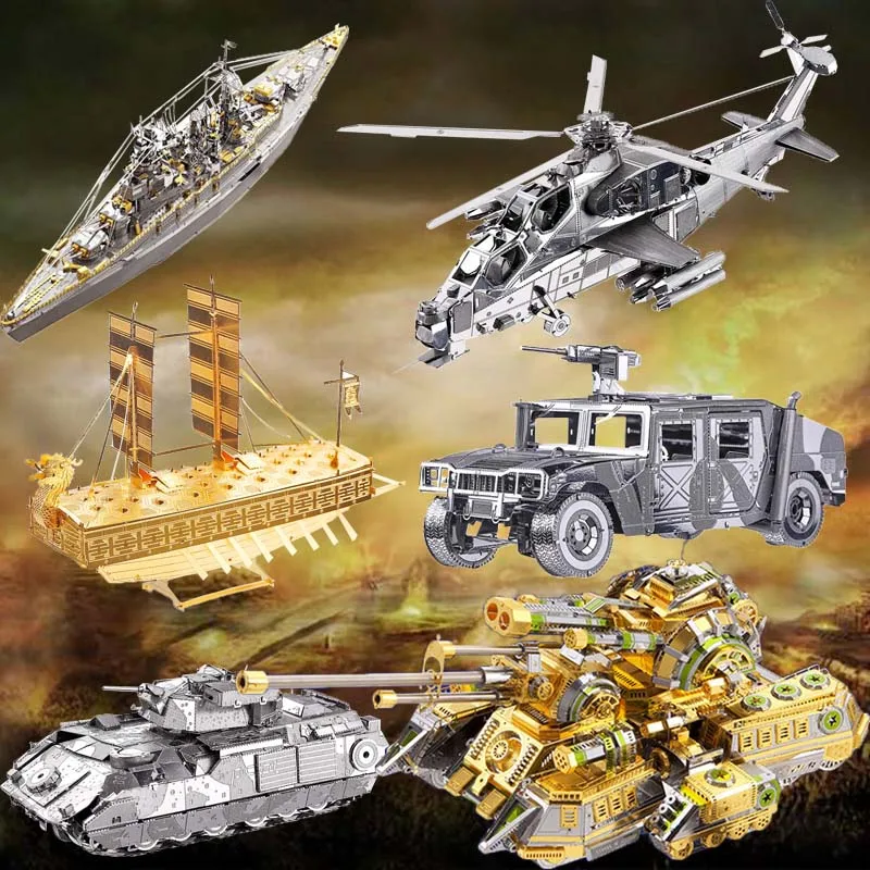 

Piececool DIY 3D Metal Puzzle Toy Military Series Tank Warship Airplane Car Helicopter Assembly Model Toys For Children Adults