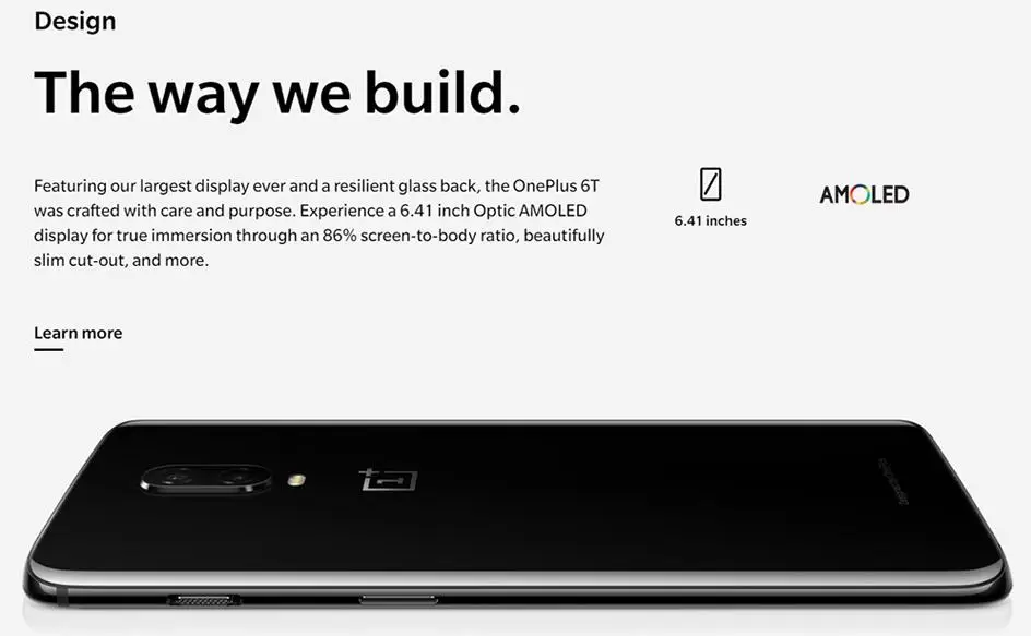 Oneplus 6T мобильного телефона 6/8GB RAM 128/256 ГБ ROM Snapdragon 845 Octa Core 6,4" Двойная камера разблокировка экрана NFC для мобильного телефона