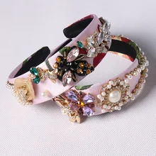 2017 Fashion European Vintage Baroque Headband Crystal Rhinestone Bee Insect Hairbands Gold Leaves Crown Pearl Hair Jewelry Hot