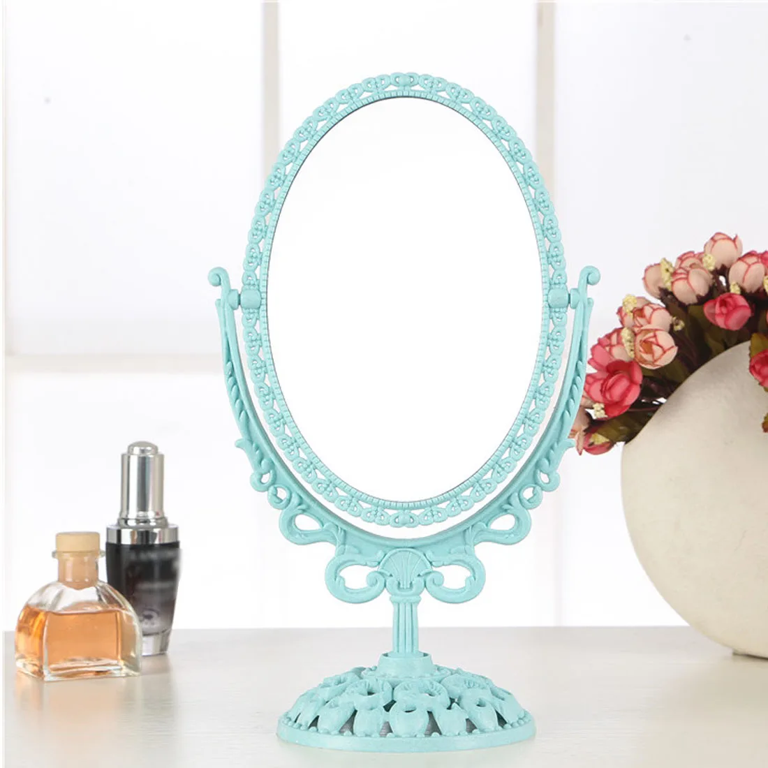 Нано винтажное цветочное Европейское двустороннее зеркало для макияжа настольное туалетное зеркало вращающееся на 360 градусов практичное зеркало