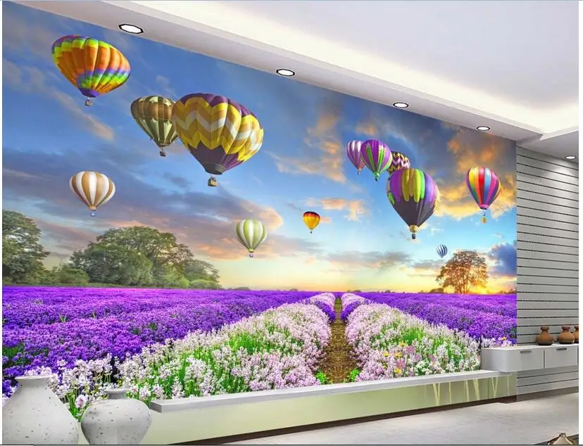 

3d wallpaper custom photo mural non-woven wall sticker Lavender flowers and balloons painting 3d wall room murals wallpaper
