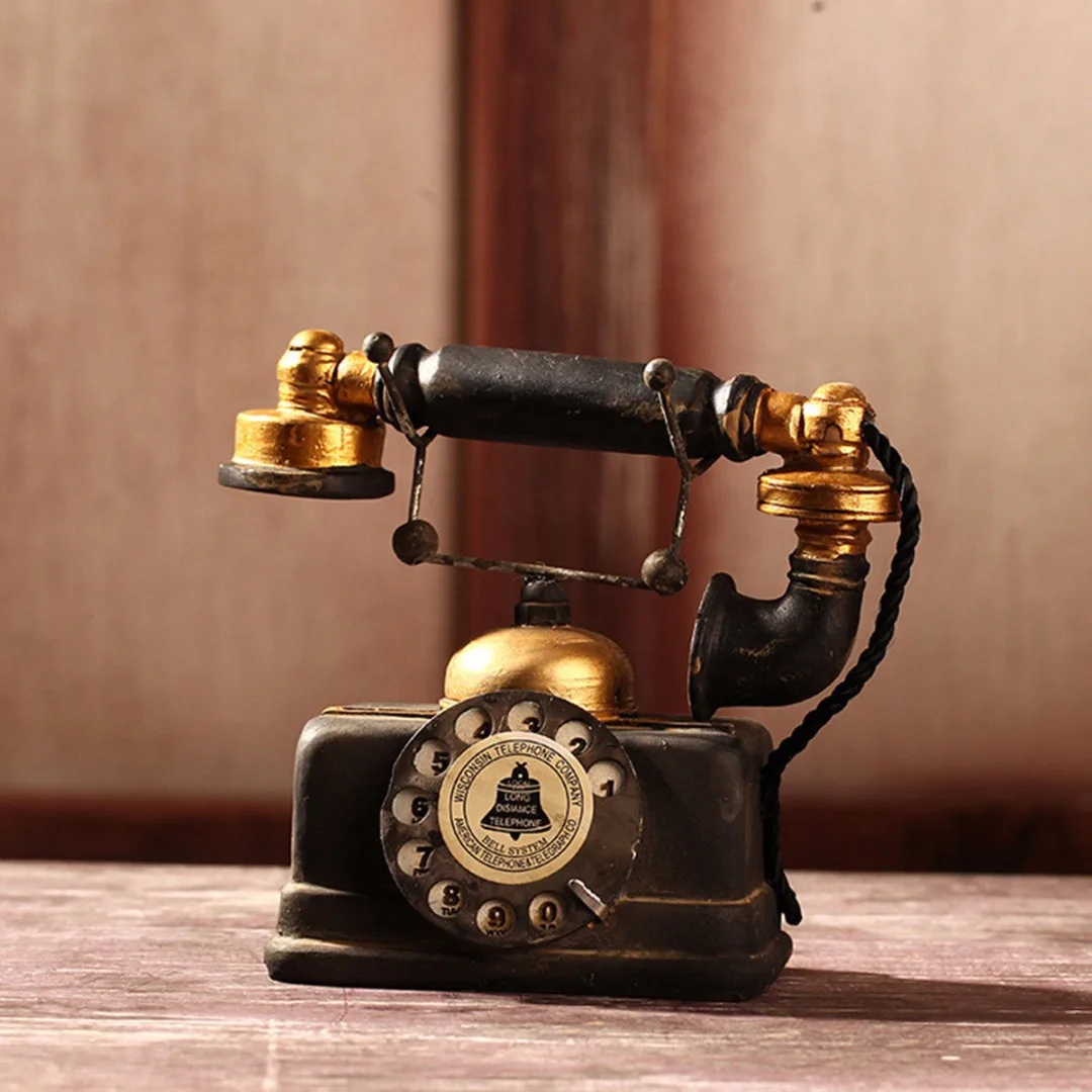 

Vintage Telephone Figurine Resin Crafts Retro Handset Telephone Model Miniature Home Decoration Ornament Living Room Decor Gifts