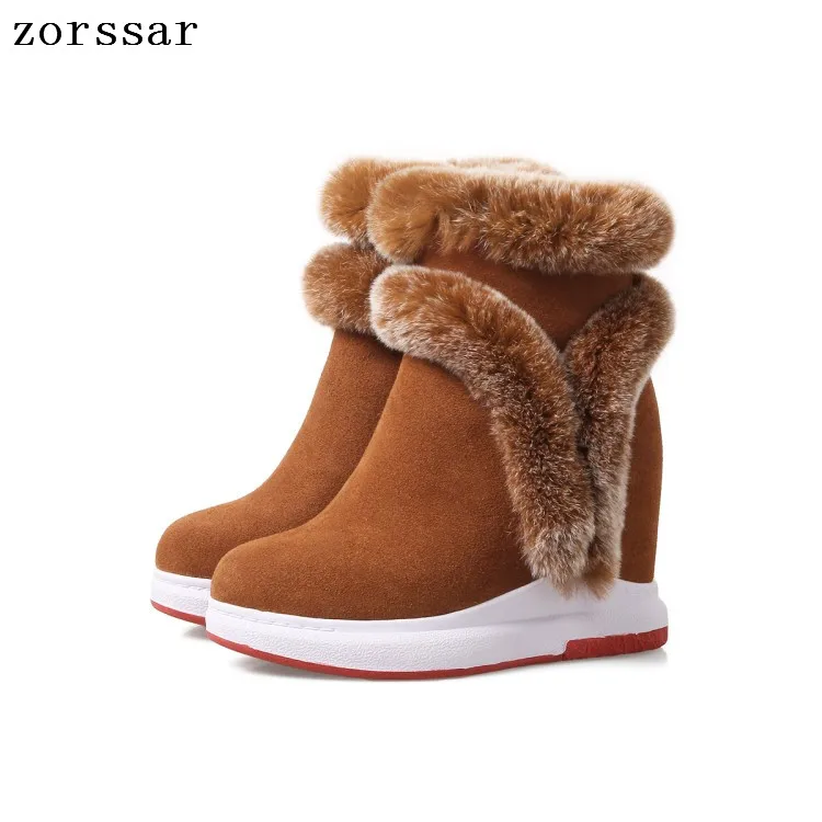 

{Zorssar} 2018 winter womens snow boots suede Leather height increasing boots women high heel ankle boots Platform wedges shoes
