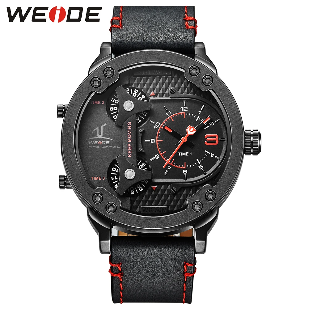 

WEIDE Sports Black Quartz Movement Leather Strap Military Wristwatch Clock Relogios masculinos watch men's sport digital times