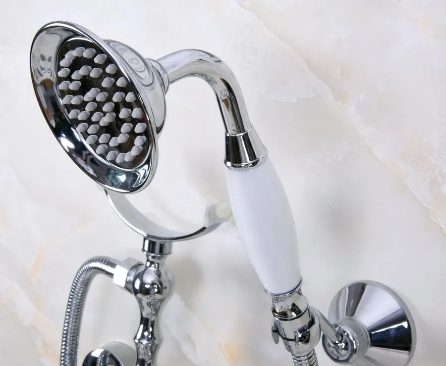 Modern Wall Mount Polished Chrome Brass Bathroom Tub Faucet Clawfoot Hand Shower Mixer Tap Telephone Shape Hand Spray ana227