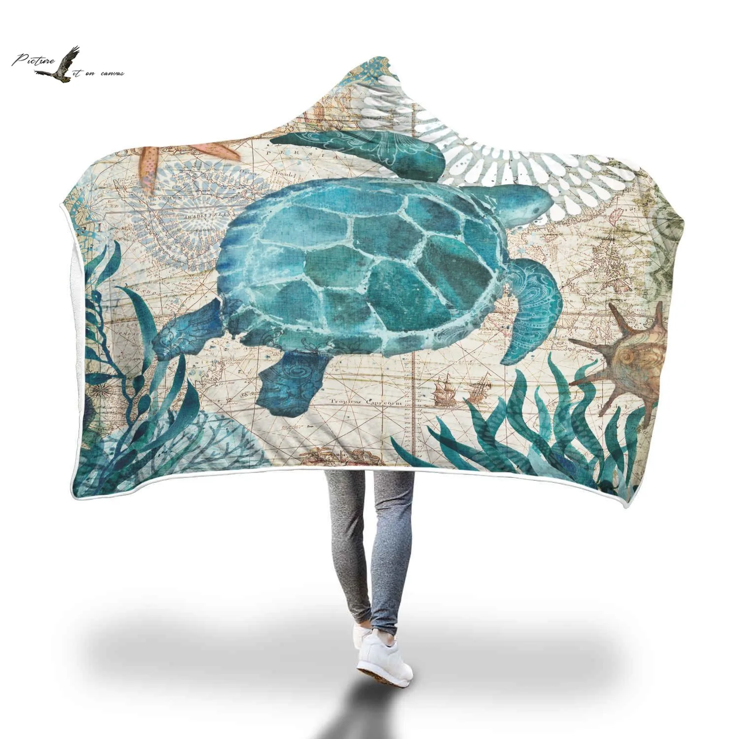 Sea Turtle Ocean Animal Landscape Hooded Blanket Charming ...