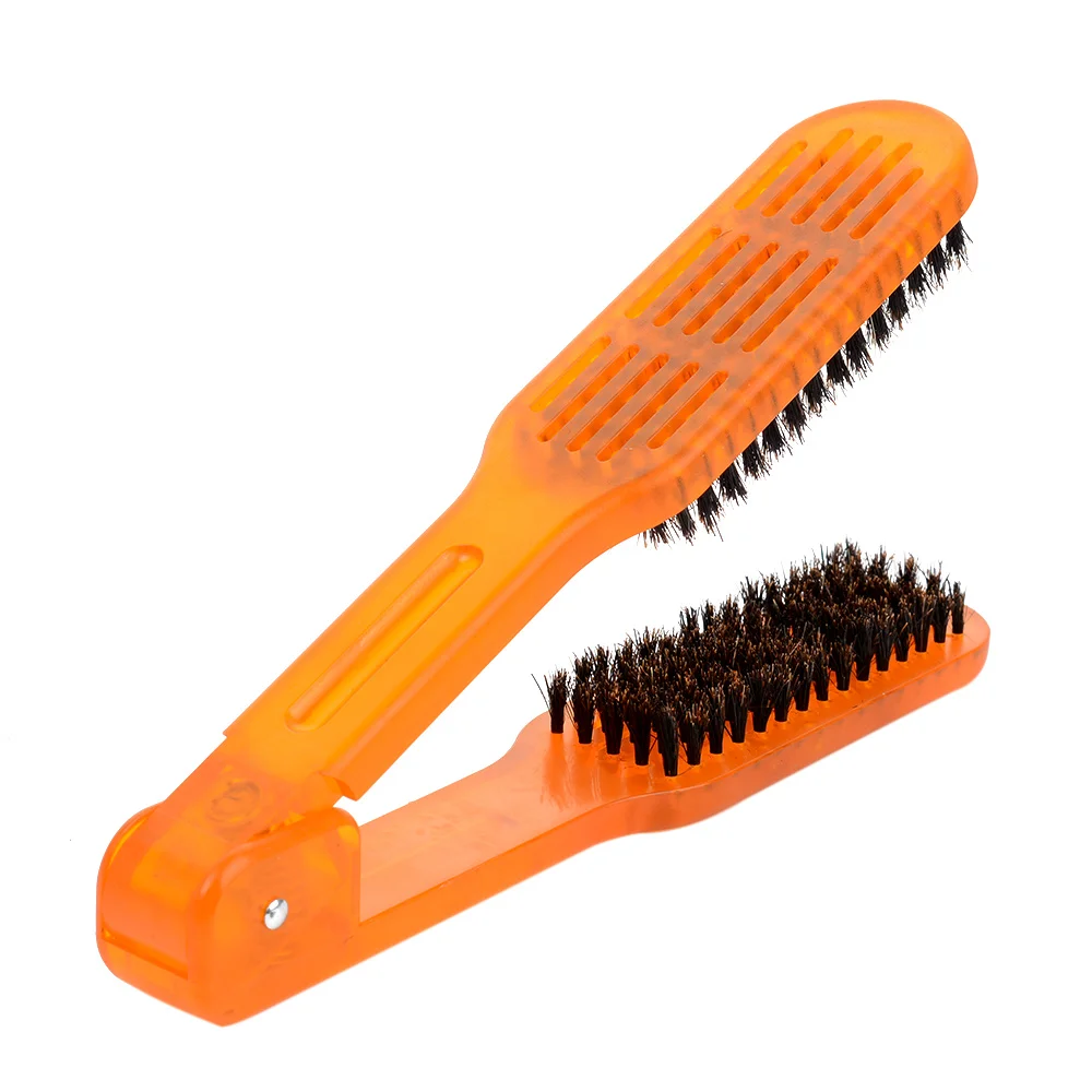 

Salon Style Hairdressing Bristle Hair Straightening Brush Double Clamp Comb
