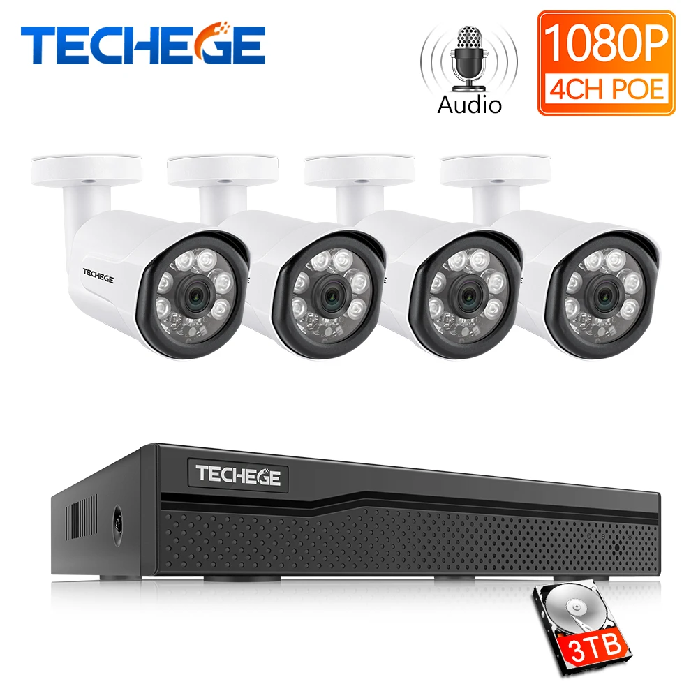 Techege H.265 1080 P CCTV Системы 4CH NVR Kit 2.0MP безопасности Камера звук для камеры на открытом