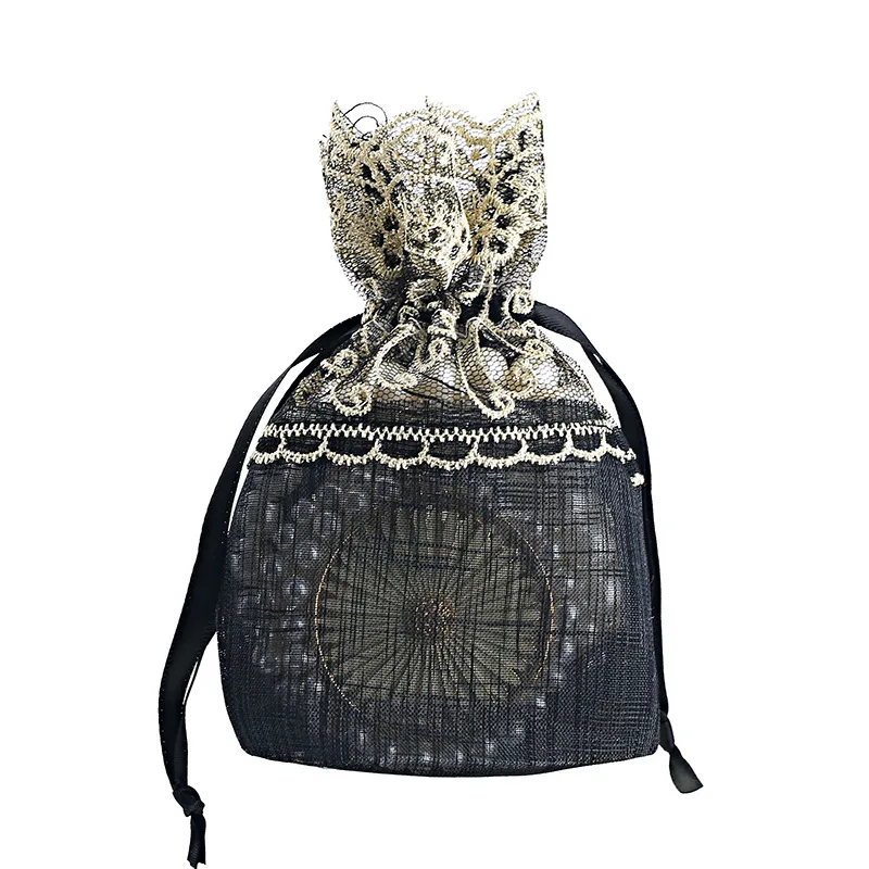 

1 Pc Black Color Jute Gift Bag Cloth Drawstring Wave Lace Bag for DIY Sundry Craft Pouch Gift Candy Bag Wedding Party Decor Bag