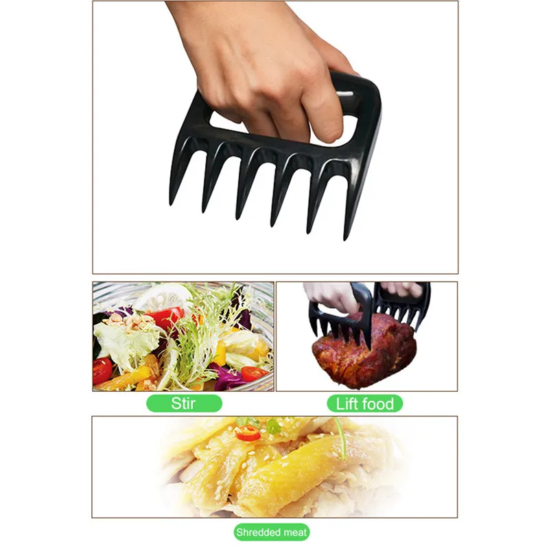 Meat Shredder Claws Wooden Handle Stainless Steel Bear Paws Chicken Separator Handler Food Forks Puller Barbecue BBQ Tools rvs (9)