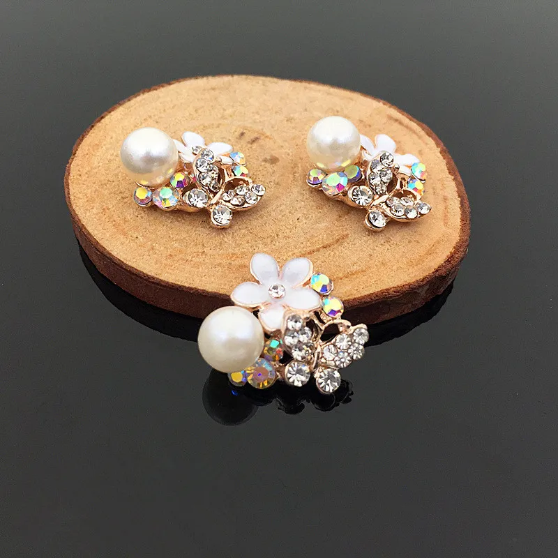 

30PCs 18*18MM Enamel Flower Rhinestone Butterfly Round Pearl Pave Button Patch Sticker Charm Craft Fit Hair Jewelry Ornament DIY