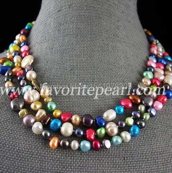 

Free Shipping - 48 Inch 4-9mm Rainbow Color Natural Freshwater Pearl Long Necklace Fashion Lady's Jewelry Gift