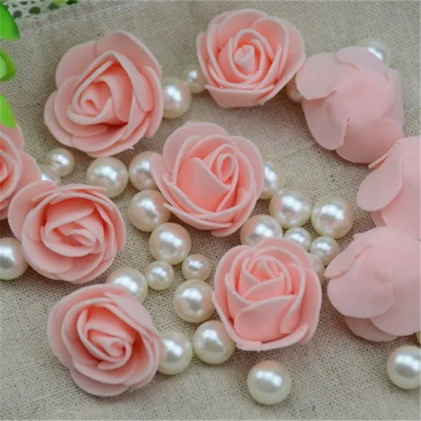 50PCS/Lot Artificial Mini PE Foam Rose Flower Head Handmade DIY Wedding Home Decoration DIY Scrapbooking Fake Flower Kiss Ball 