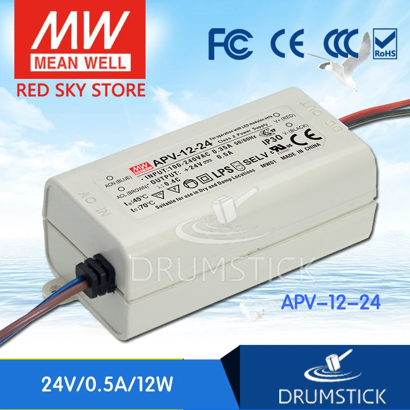 

Redsky [free-delivery 10Pcs] MEAN WELL original APV-12-24 24V 0.5A meanwell APV-12 12W Single Output LED Switching Power Supply