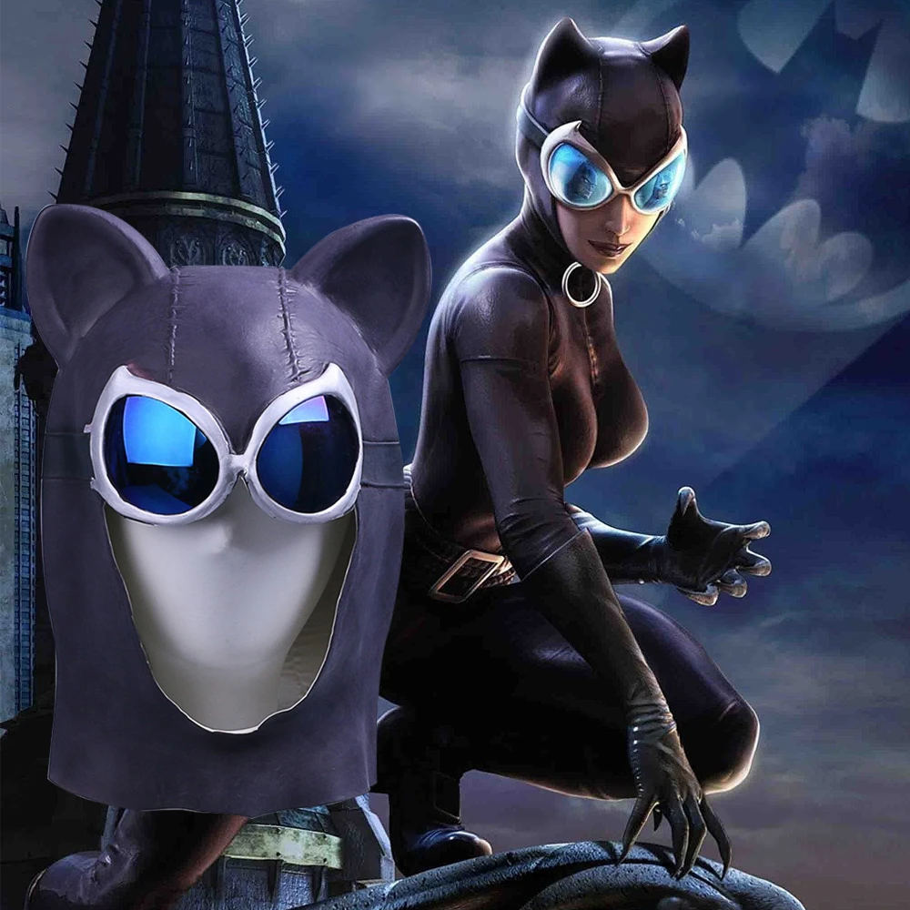 Disfraz de Catwoman, máscara negra de látex para gato, mujer, Batman, accesorio máscara de Halloween|Accesorios de disfraces| AliExpress
