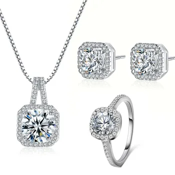 

Fashion Necklace Earrings Ring Big Square zircon wedding jewelry set