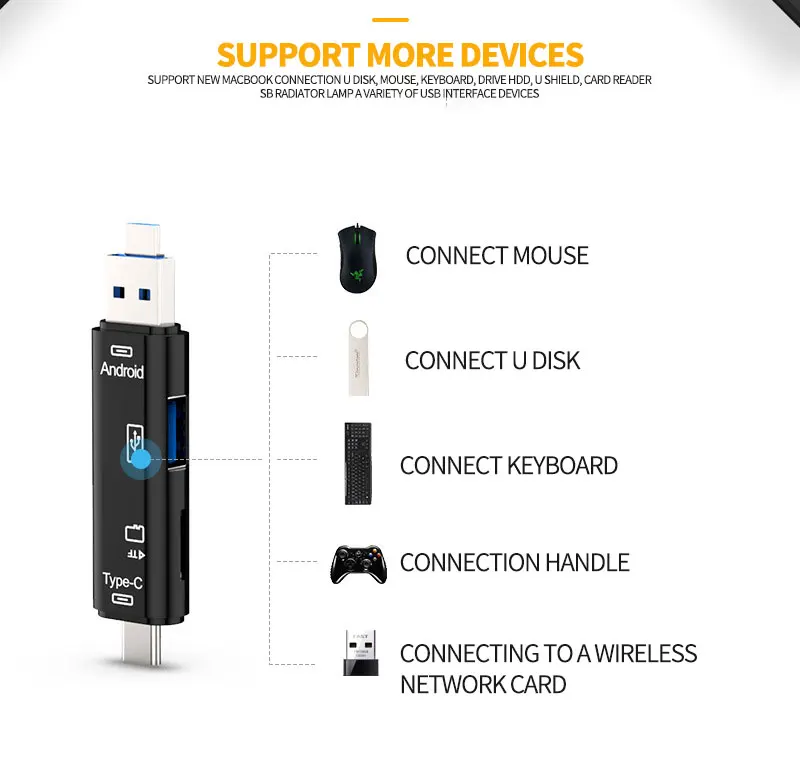 3 в 1 USB 2,0& type C& Micro USB OTG кард-ридер TF карта памяти адаптер считывателя для Macbook Pro samsung huawei Xiaomi разъем