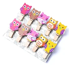 10Pcs Pack Mini owl Wooden Clothes Photo Paper Peg Pin Clothespin Craft Postcard Clips Home wedding